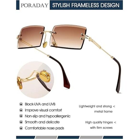 Unisex Rectangle Sunglasses for Men and Women Vintage Rimless Candy Color main image 6